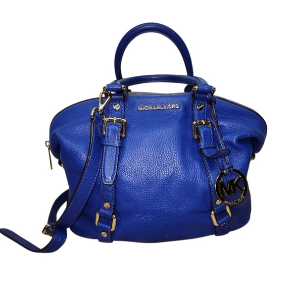 Michael Kors Blue Pebbled Leather Bedford Satchel - Picture 1 of 15